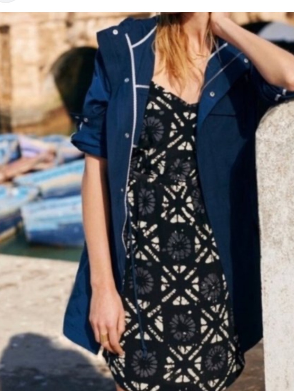 Madewell Black and White Geometric Silk Cami Dress